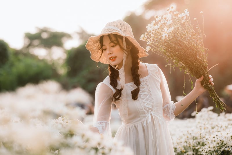 Woman walking mindfully